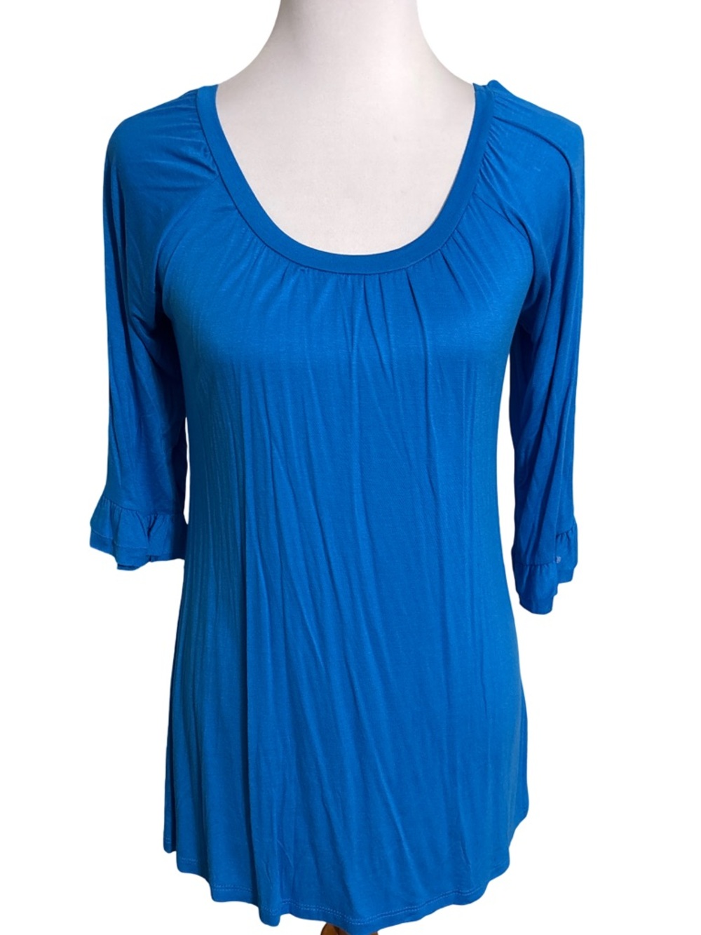 Cezanne Bright Blue Scoop Neck Three Quarter Sleeve Top